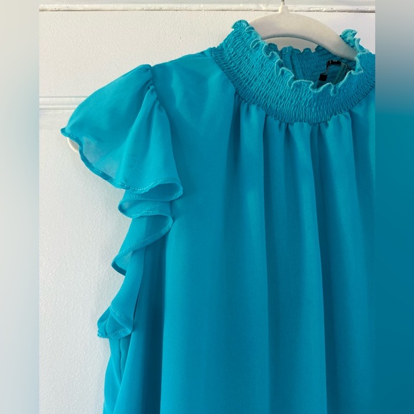 1. State Sheer Mock Neck Flutter Sleeve Top - Picture 2 of 7